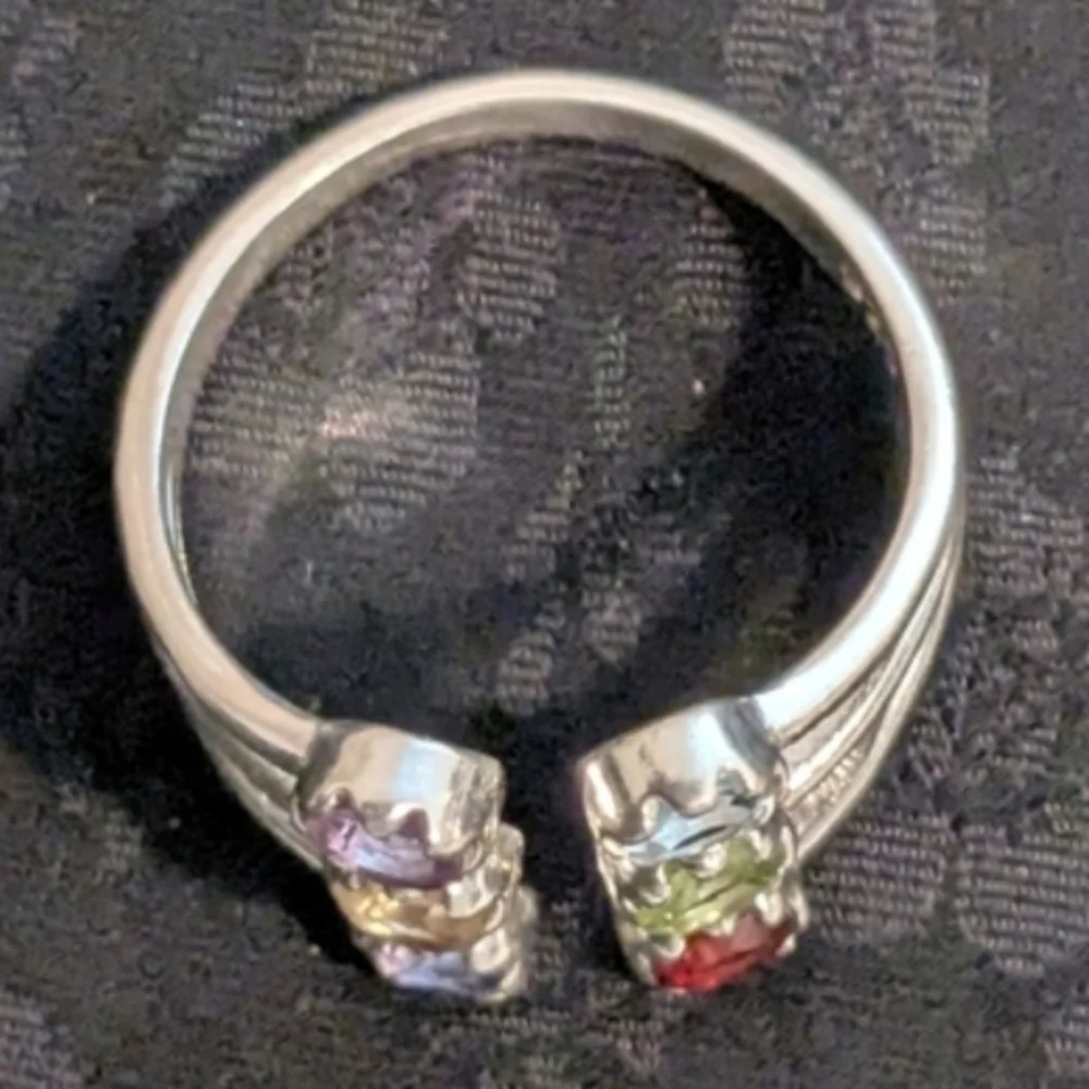 Rare 925 Solid Sterling Silver Colorful Multi Gemstone Ring Size 9 - Picture 4 of 6